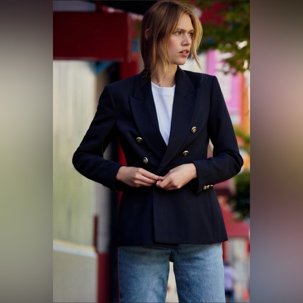 Zara Classic Navy Blazer with Gold Buttons